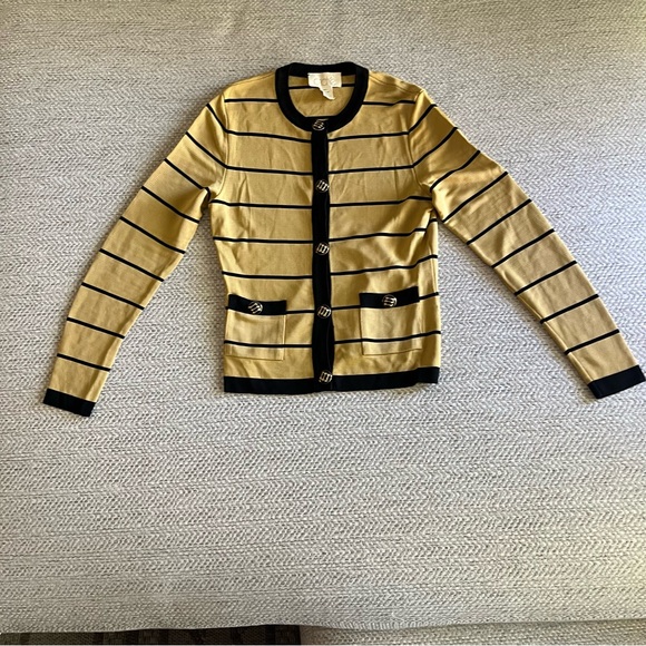 CACHE RIBBED METALLIC GOLD STRIPED SHIRT WOMENS SIZE SMALL - Picture 2 of 9